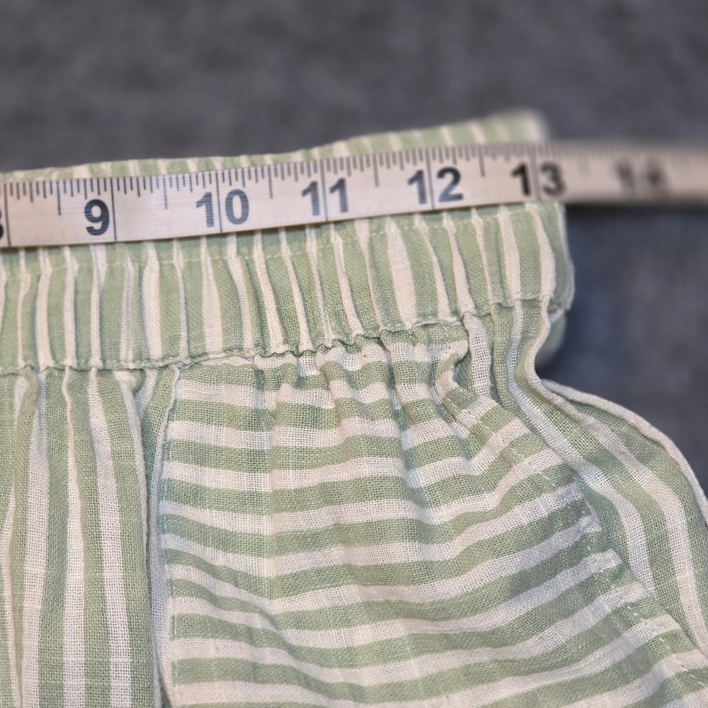 Salty Lemon Sage Green White Striped Wide Leg 100% Cotton Linen Pants Coastal - Picture 9 of 16